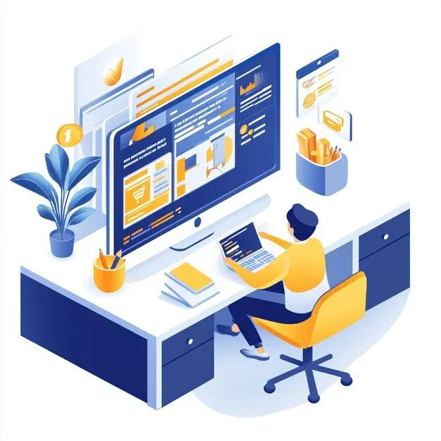 digital marketer sitting at a desk, and exploring the role of ai in social media 2025