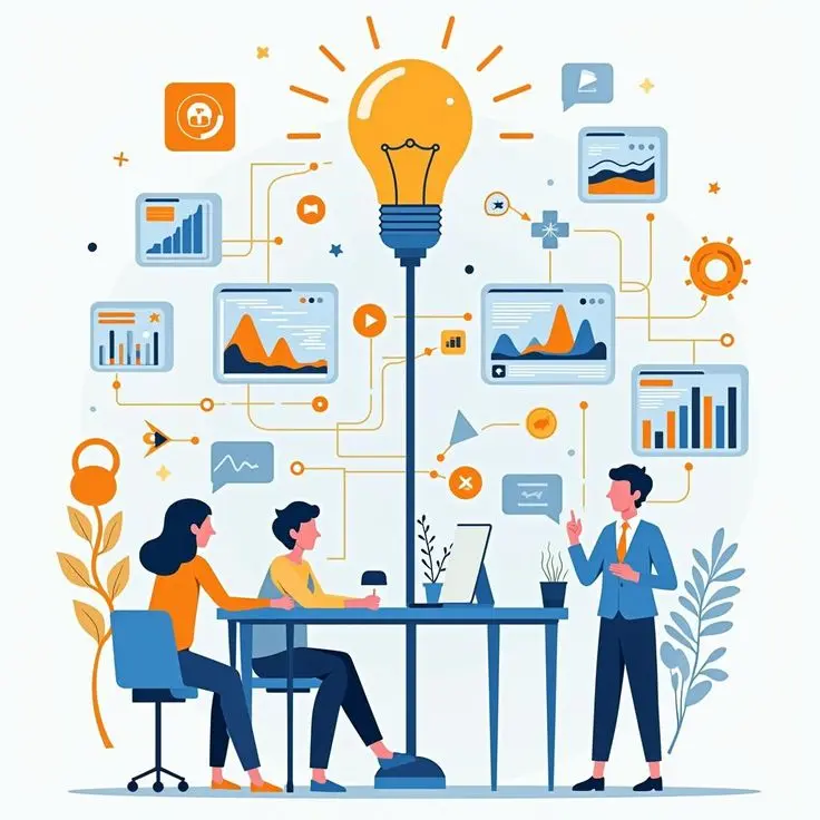 digital marketers discussing the ideas and plan about role of ai in social media 2025